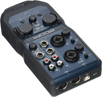 Zoom U-44 Handy Audio Interface, 4-Channel Portable USB Audio Interface, 2 XLR/TRS Combo Inputs, MIDI I/O, RCA Outputs, Compatible with Zoom Capsules