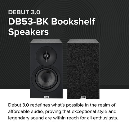 ELAC Debut 3.0 DB63-BK Bookshelf Speakers, Black Ash (Pair) - 1” Aluminum Dome Tweeter & 6.5” Aramid Fiber Woofer - 2-Way Bass Reflex - 42Hz to 38KHz Response
