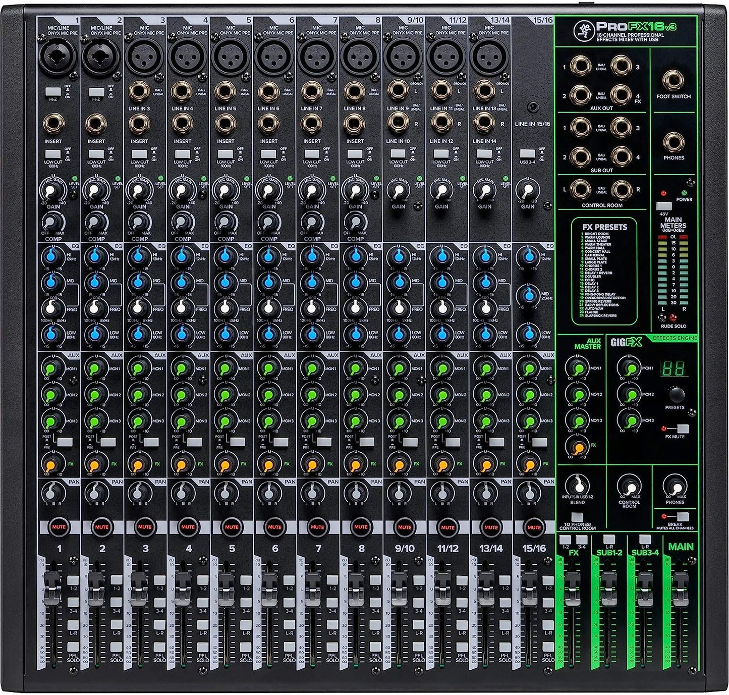 Mackie ProFXv3 Series, 12-Channel Professional Effects Mixer with USB, Onyx Mic Preamps and GigFX effects engine - Unpowered (ProFX12v3)