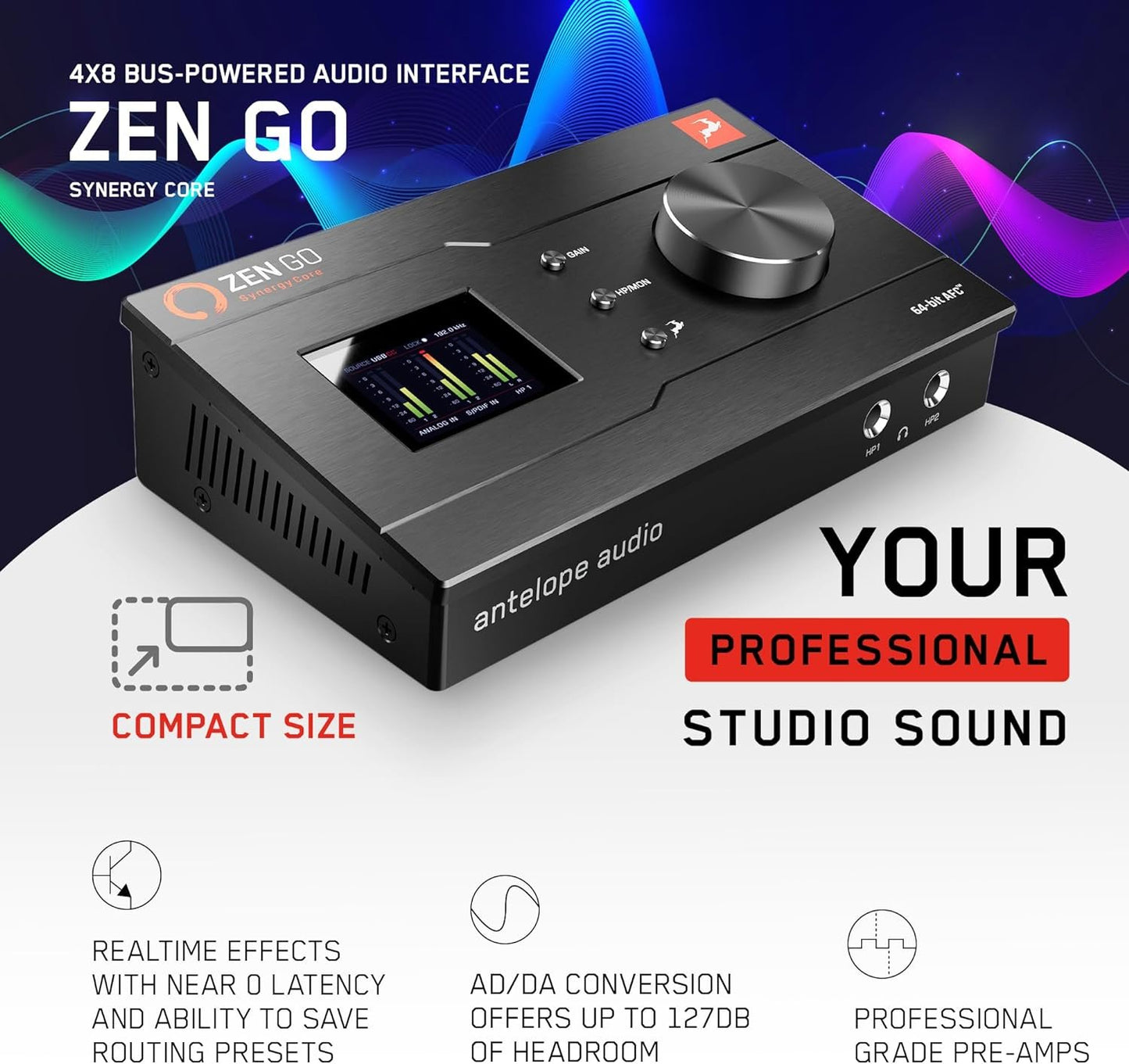 Zen Go Synergy Core, Audio Interface, 4x8 Bus-Powered Thunderbolt 3 Interface for Recording, with Onboard Real-Time Audio Recording Effects, XLR Interface, Suitable for Podcast Set Up - Antelope Audio