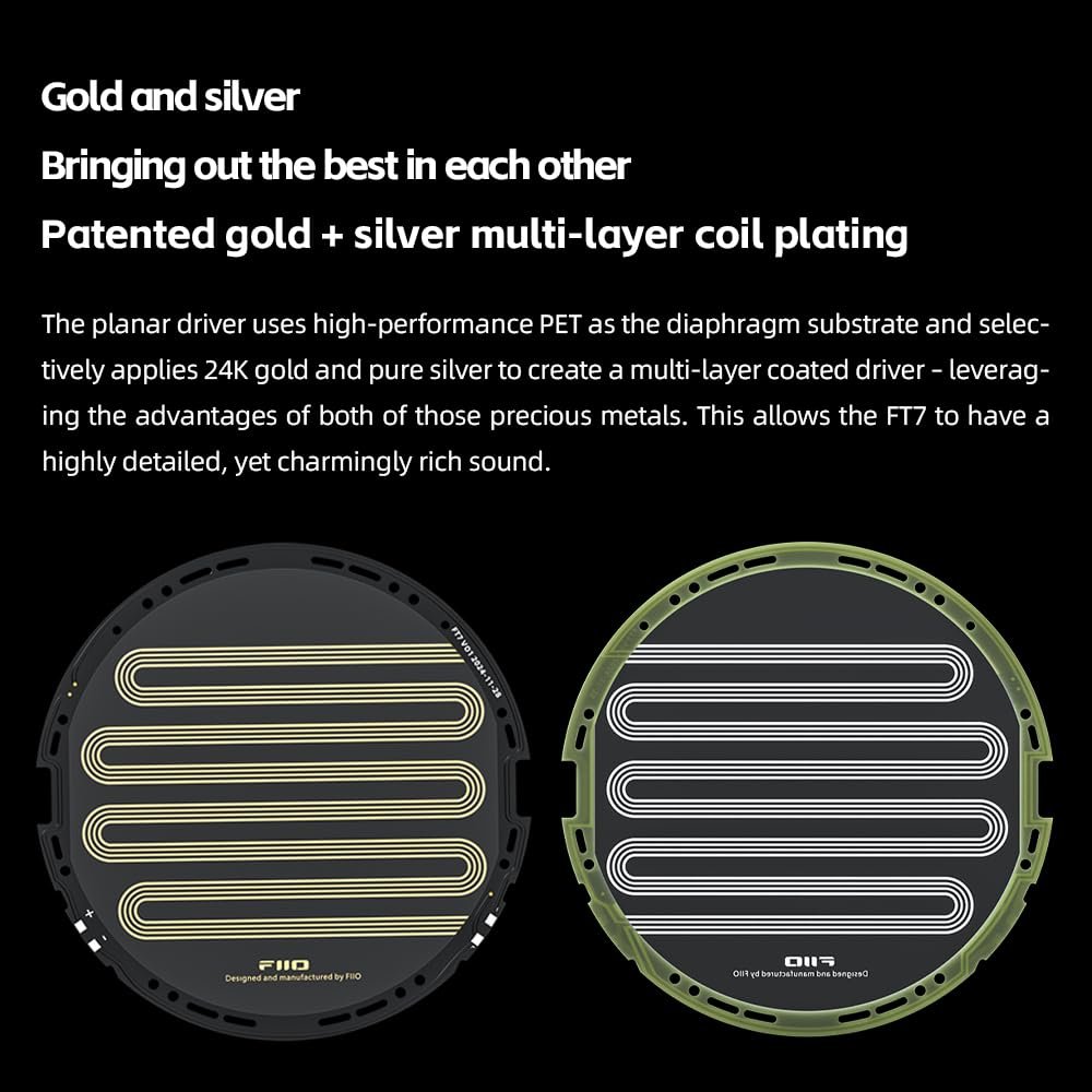 FiiO FT7 Headphones Open-Back Planar 106mm Planar Magnetic Monitor Earphone Gold Diaphragm Carbon Fiber Shell Detachable Cables (Black)