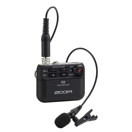 Zoom F2 Lavalier Body-Pack Compact Recorder, 32-Bit Float Recording, No Clipping, Audio for Video, Records to SD, and Battery Powered with Included Lavalier Microphone