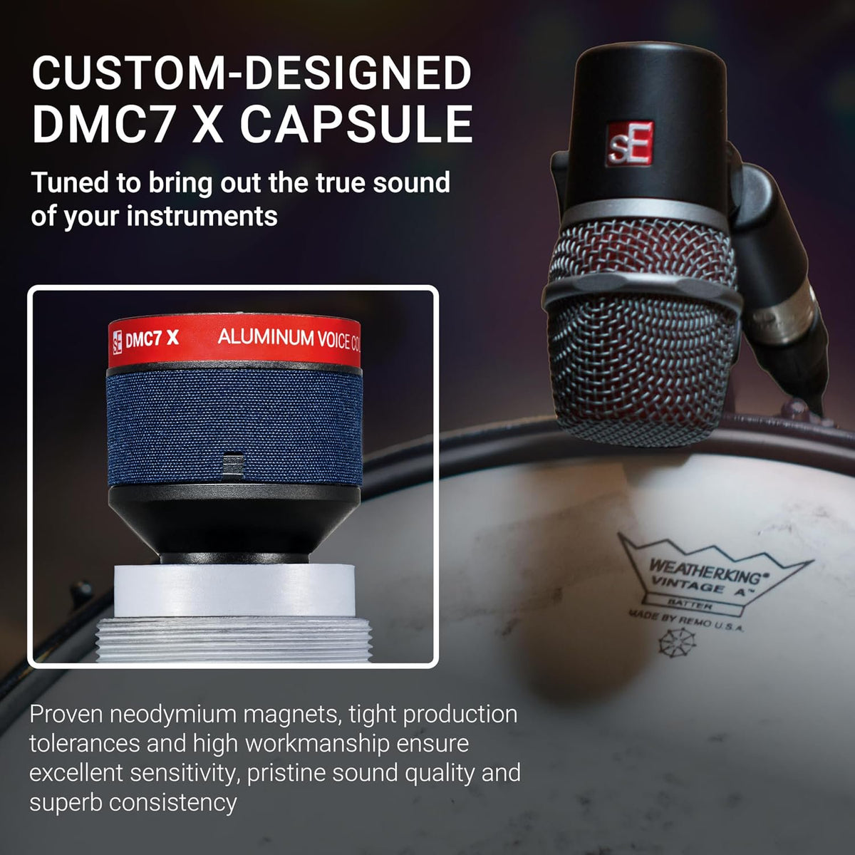 SE ELECTRONICS V BEAT Drum Mic - Compact Dynamic Supercardioid Drum Microphone for Toms & Snares with Adjustable Swivel Mount for Precise Positioning - Perfect for Studio & Live Use
