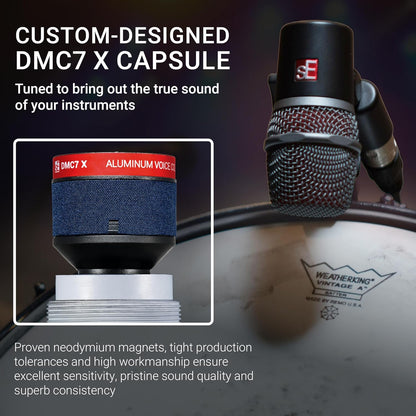 SE ELECTRONICS V BEAT Drum Mic - Compact Dynamic Supercardioid Drum Microphone for Toms & Snares with Adjustable Swivel Mount for Precise Positioning - Perfect for Studio & Live Use