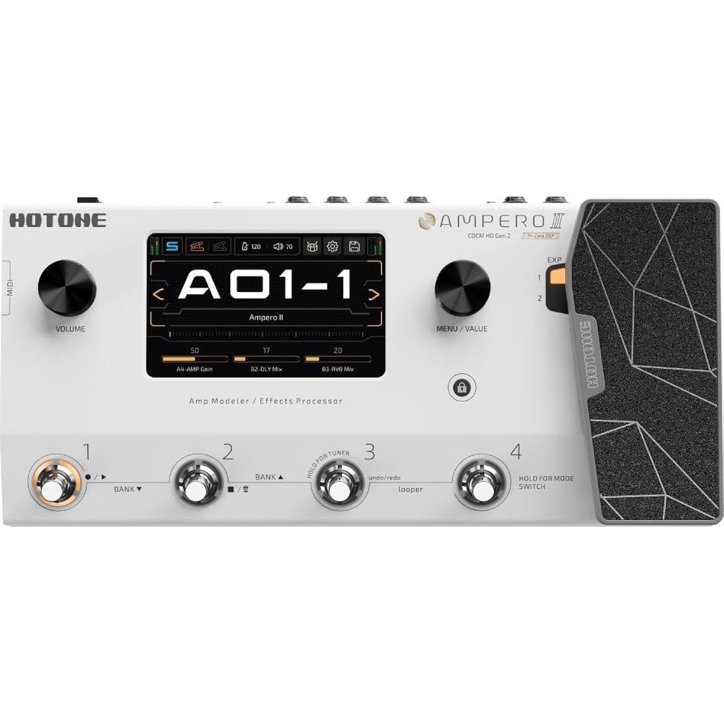 Hotone Ampero II MP-350 Guitar Effects Processor Amp Modeler Multi Effects Pedal with Cab Simulation IR Loader Touchscreen Studio Quality Audio Durable Metal Chassis Guitar Accessories
