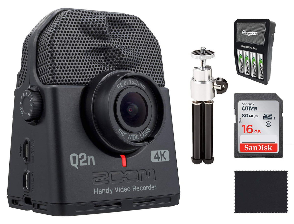 Zoom Q2n-4K Handy Video Recorder,16 GB SD Card,Tripod,Rechargeable Batteries and Cloth