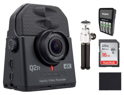 Zoom Q2n-4K Handy Video Recorder,16 GB SD Card,Tripod,Rechargeable Batteries and Cloth