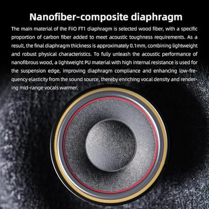 FiiO FT1 Closed-Back Over-Ear Nanowood Fiber Composite Diaphragm Wired Hi-Fi Headphones, Detachable Cable, American Black Walnut Wood Ear Cups for Home, Studio, Recording (Black)