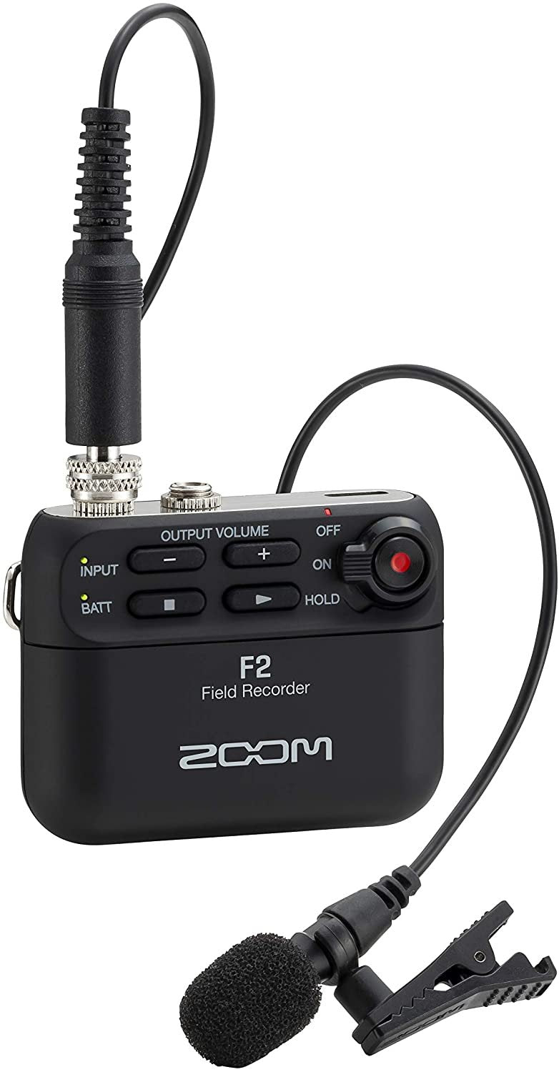 Zoom F2 Lavalier Body-Pack Compact Recorder, 32-Bit Float Recording, No Clipping, Audio for Video, Records to SD, and Battery Powered with Included Lavalier Microphone