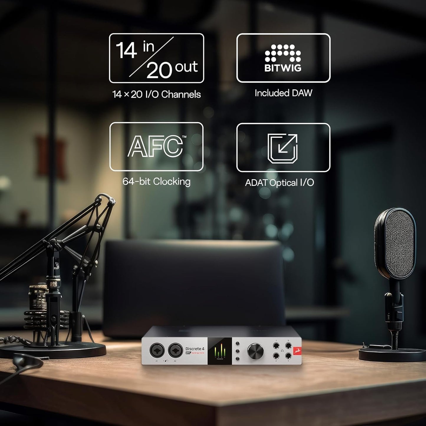 Discrete 4 Pro Synergy Core 14x20 Thunderbolt 3 Interface and USB 2.0 Audio Interface with Onboard Real-time Effects - Antelope Audio