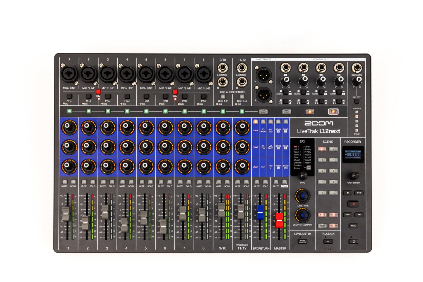 Zoom LiveTrak L12next Digital Mixer & Multitrack Recorder for Musicians, 12-Channels, 32-Bit Float Master, 14-Track Recording at 96 kHz, Effects, Audio Interface, Scenes, and Personal Monitoring