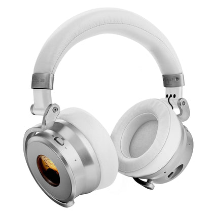 Meters OV-1-B-C Over-Ear Wireless Headphones with Active Noise Cancellation - Studio-Quality Sound with 16-Hour Playback & VU Display - Bluetooth 5.0, App-Controlled, 40mm Drivers (White)
