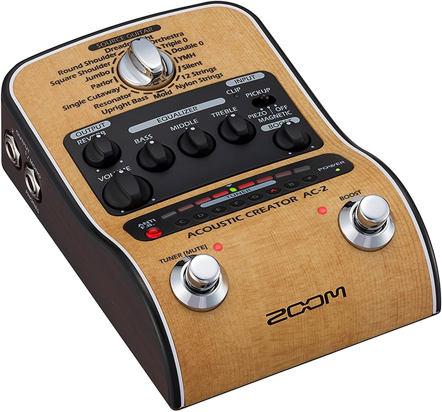 Zoom AC-2 Acoustic Creator, Acoustic DI with Tone Restoration, Tuner, Reverb, EQ, and Anti-Feedback