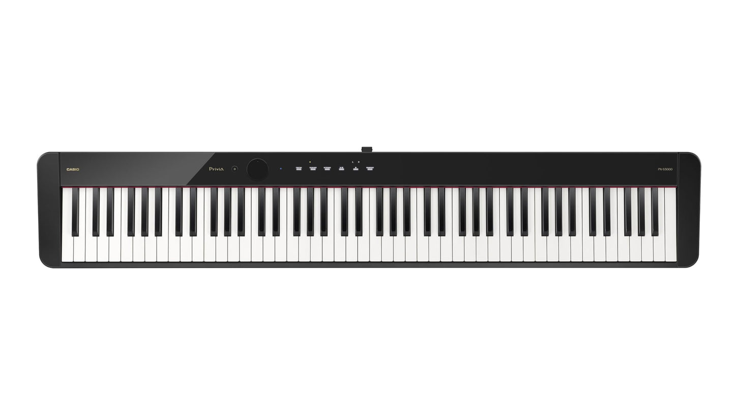 Casio Privia PX-S5000 Portable Digital Piano with 88 Hybrid Weighted Keys, 23 Tones, Touch Sensor Controls, Sustain Pedal, Bluetooth, USB, AC Adapter, 16W Speakers, Gloss Black Finish (PX-S5000BK)