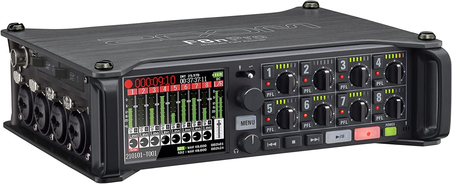 Zoom F8n Pro Professional Field Recorder/Mixer, Audio for Video, 32-bit/192 kHz Recording, 10 Channel Recorder, 8 XLR/TRS Inputs, Timecode, Ambisonics Mode, Battery Powered, Dual SD Card Slots