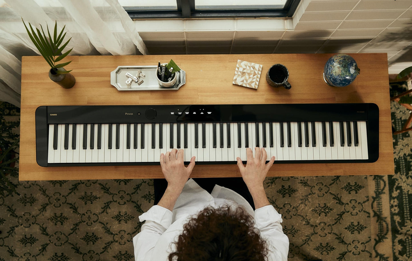 Casio Privia PX-S5000 Portable Digital Piano with 88 Hybrid Weighted Keys, 23 Tones, Touch Sensor Controls, Sustain Pedal, Bluetooth, USB, AC Adapter, 16W Speakers, Gloss Black Finish (PX-S5000BK)