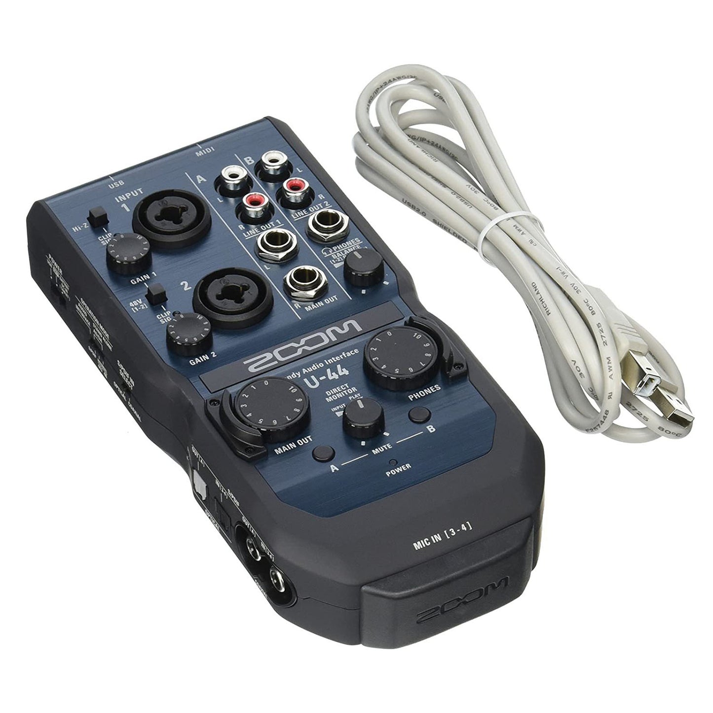 Zoom U-44 Handy Audio Interface, 4-Channel Portable USB Audio Interface, 2 XLR/TRS Combo Inputs, MIDI I/O, RCA Outputs, Compatible with Zoom Capsules