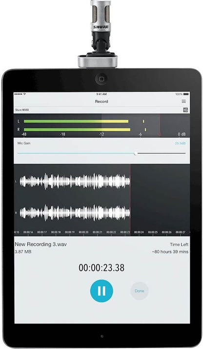Shure Motiv MV88 Digital Stereo Condenser Microphone - Clips onto iOS Devices, Lightning Connector, Professional Sound Out of an iOS-Compatible Clip-on Mic