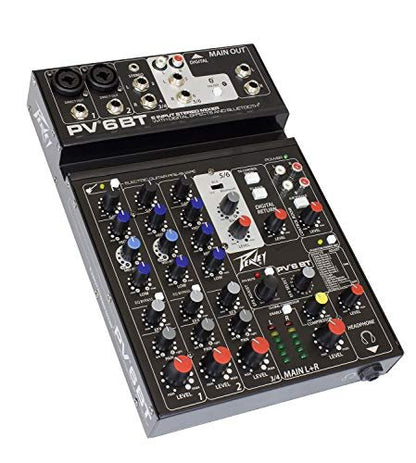 Peavey PV6BT DJ Mixer, 6 Channel With Bluetooth, Small