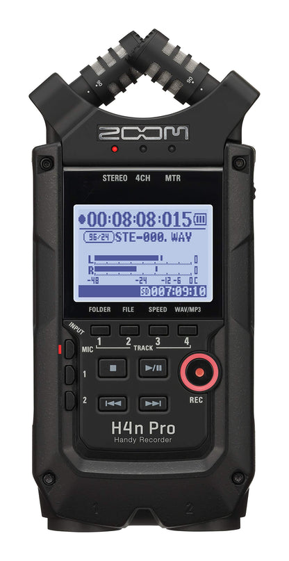 Zoom H4n Pro 4-Track Portable Recorder, All Black, Stereo Microphones, 2 XLR/ ¼“ Combo Inputs, Battery Powered, for Stereo/Multitrack Recording of Music, Audio for Video, and Podcasting