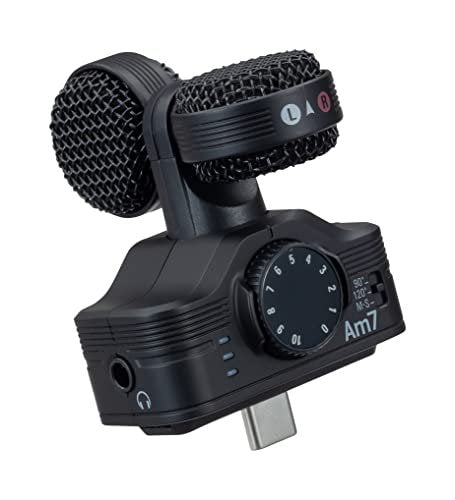 Zoom Am7 Stereo Microphone for Android, Mid-Side Stereo, Rotatable Capsule for Alignment with Camera, for Recording Audio for Music, Videos, Interviews, and More,Black