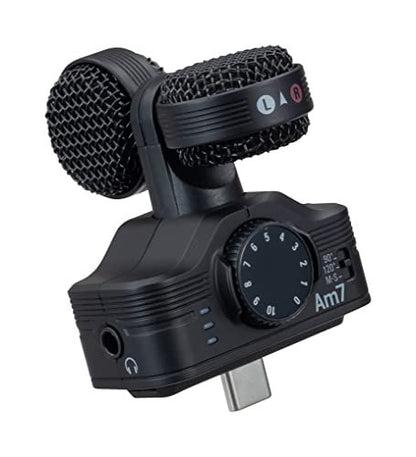 Zoom Am7 Stereo Microphone for Android, Mid-Side Stereo, Rotatable Capsule for Alignment with Camera, for Recording Audio for Music, Videos, Interviews, and More,Black