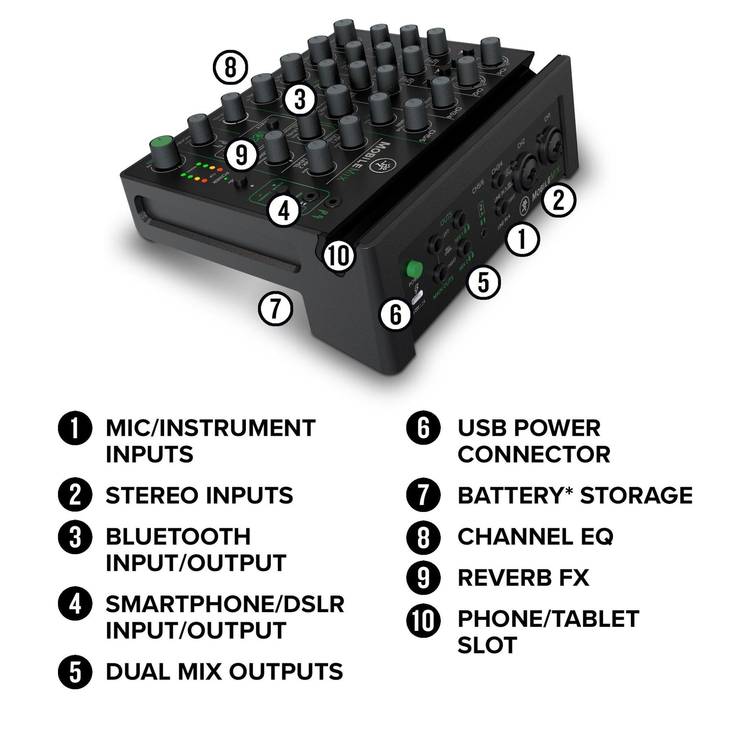 Mackie MobileMix 8-Channel USB-Powerable Mixer for Streaming and Recording with Smartphones and DSLR Cameras, Live Streaming with Instruments, Microphones, Bluetooth