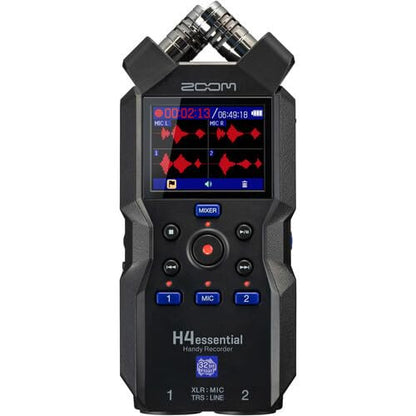 Zoom H4essential 4-Track 32-Bit Float Portable Audio Recorder Bundle with APH-4e Accessory Pack, Hairy Windscreen, Case, AC Adapter, 32GB SD Card, Mini Tripod