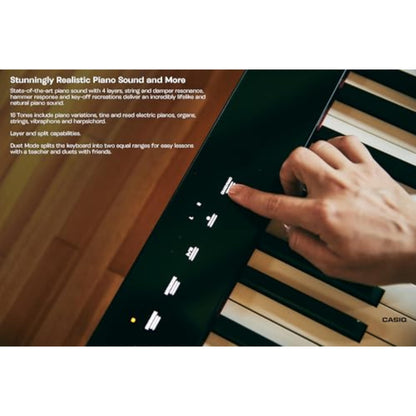 Casio Privia PX-S1100 Portable Digital Piano with 88 Weighted Keys, 18 Tones, Touch Sensor Controls, Sustain Pedal, Bluetooth, USB, AC Adapter, 16W Speaker System, Gloss Black Finish (PX-S1100BK)