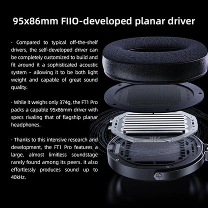FiiO FT1 Pro Open-Back Planar Magnetic Wired Hi-Fi Headphones for Home, Studio, Recording, High Sensitivity