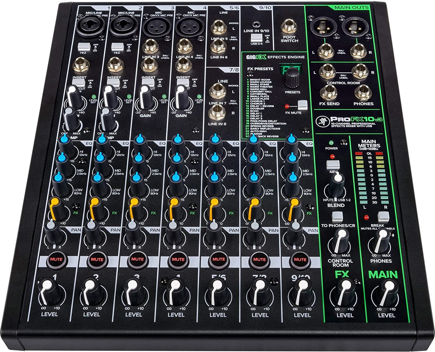 Mackie ProFXv3 Series, 12-Channel Professional Effects Mixer with USB, Onyx Mic Preamps and GigFX effects engine - Unpowered (ProFX12v3)