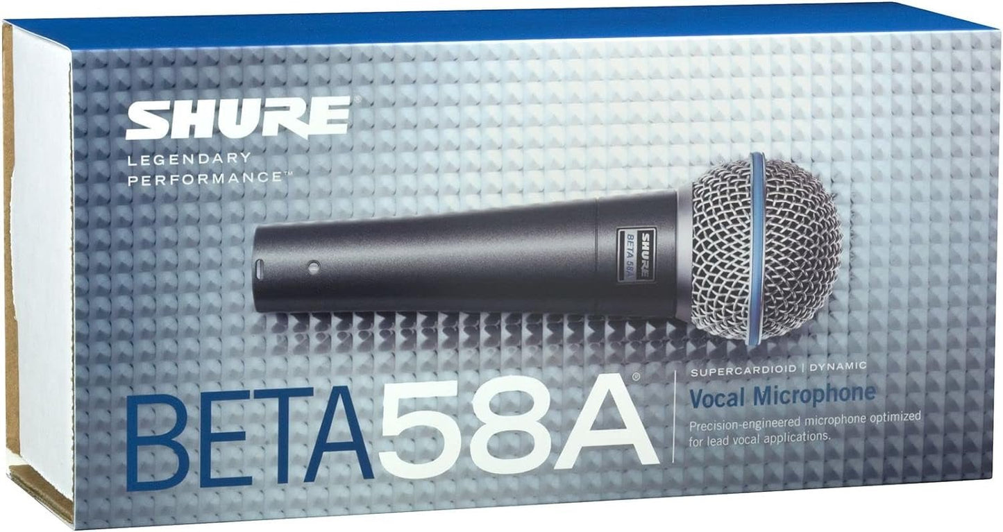 Shure BETA 58A Vocal Microphone - Single Element Supercardioid Dynamic Mic for Stage and Studio, Includes A25D Adjustable Stand Adapter, 5/8” to 3/8” (Euro) Thread Adapter and Storage Bag