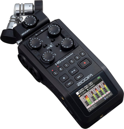 ZOOM H6 All Black (2020 Version) Portable Studio, 4 XLR/TRS Inputs, Records to SD Card, USB Audio Interface, Battery Powered (H6AB)