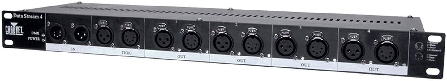 CHAUVET DJ Data Stream 4 Universal DMX-512 Optical Splitter w/4 Outputs from Single Input, Black