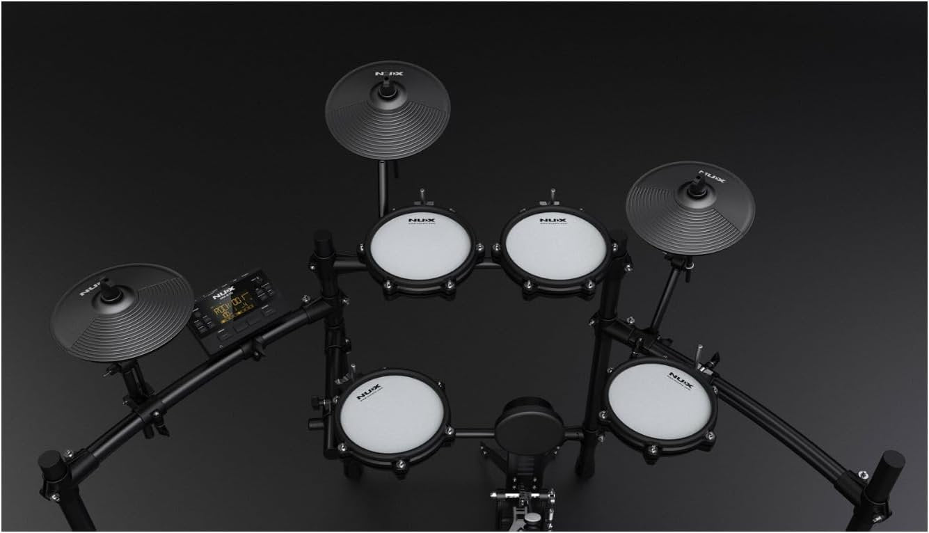 NuX DM-210 All Mesh Head Entry-Level Recordable Digital Drum Kit with Mesh Drum Pads, Independent Kick Drum, Diverse Sound Library, and Coach Function