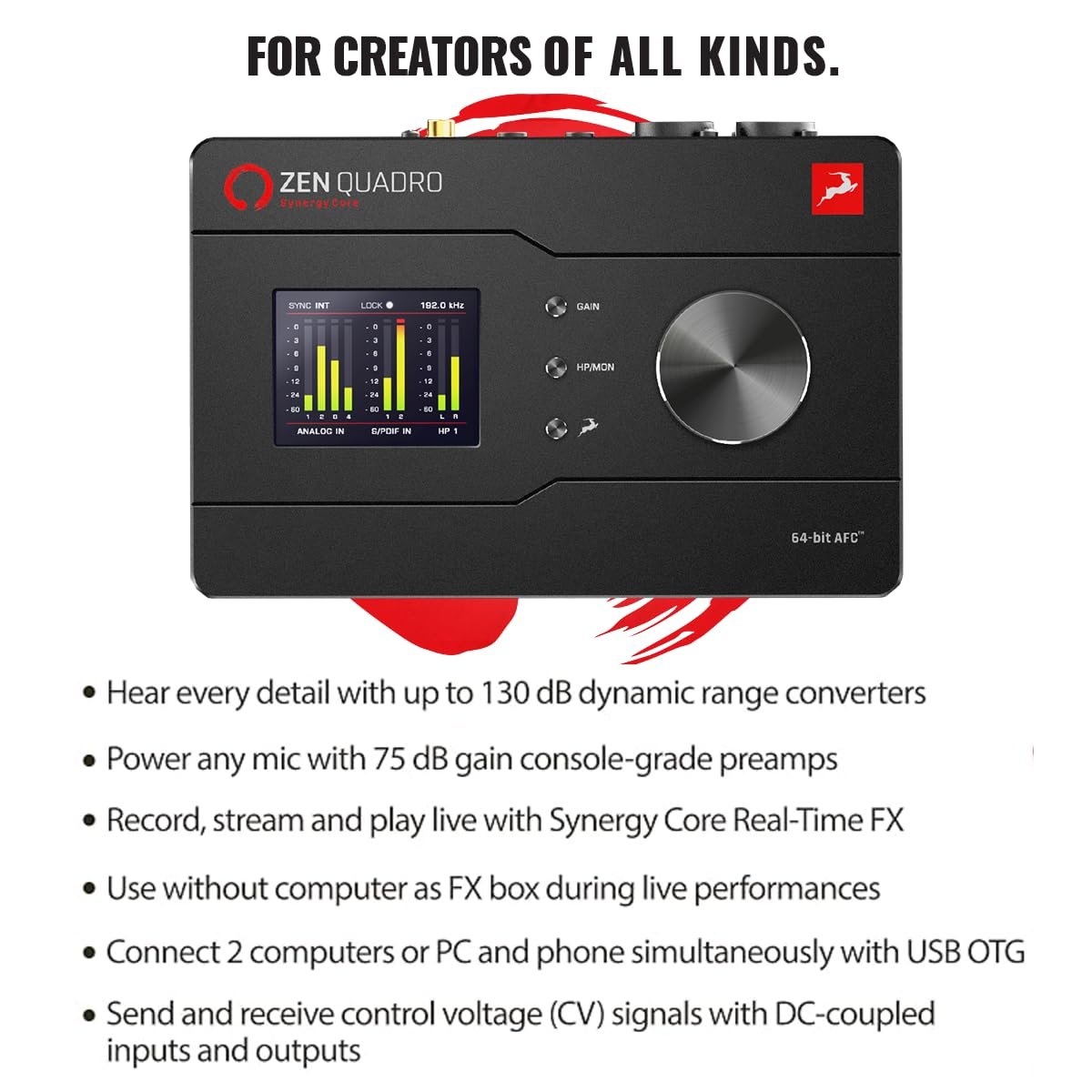 Zen Quadro Synergy Core - 14x10 Dual USB-C Bus-powered audio interface with Discrete preamps, class-leading converters, and included Real-Time DSP+FPGA effects - Antelope Audio