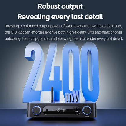 FiiO K13 R2R Desktop DAC & Headphone Amp, High-Fidelity 24Bit R2R DAC, Powerful 2400mW Output, LDAC Bluetooth Streaming, Dual Power Supply, 10-Band PEQ, Balanced XLR & RCA Audio Output