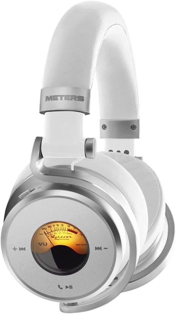 Meters OV-1-B-C Over-Ear Wireless Headphones with Active Noise Cancellation - Studio-Quality Sound with 16-Hour Playback & VU Display - Bluetooth 5.0, App-Controlled, 40mm Drivers (White)