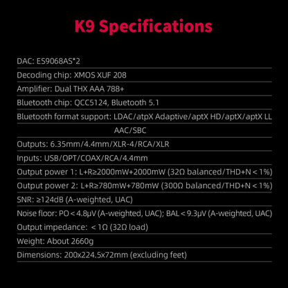 FiiO K9 Desktop Headphone Amplifier AMP USB ES9068AS*2 DAC Bluetooth HiFi Audio THX AAA 788+ LDAC DSD512