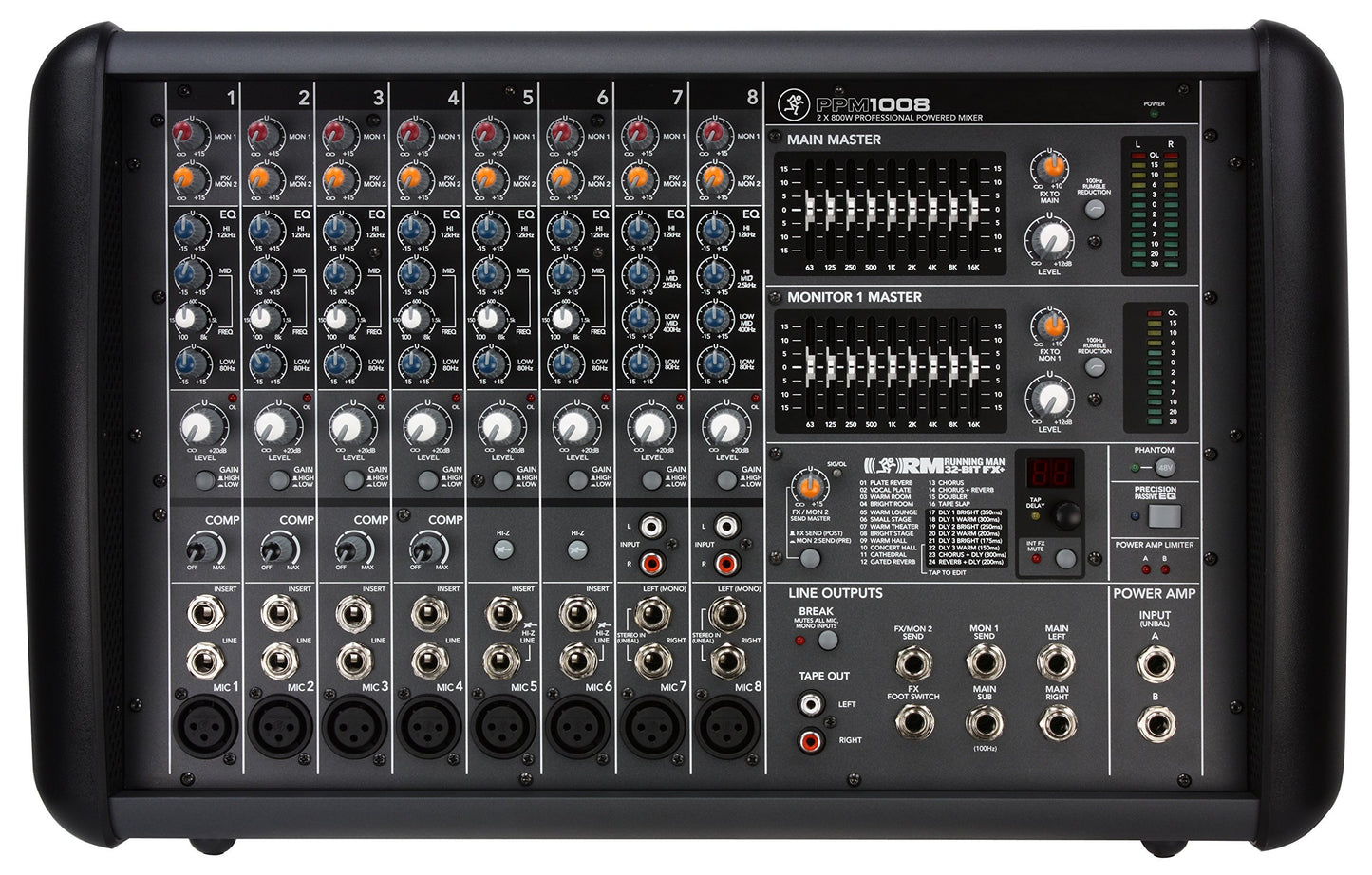 Mackie PPM1008 8-Channel, 1600-Watt Powered Desktop Mixer with Effects Black