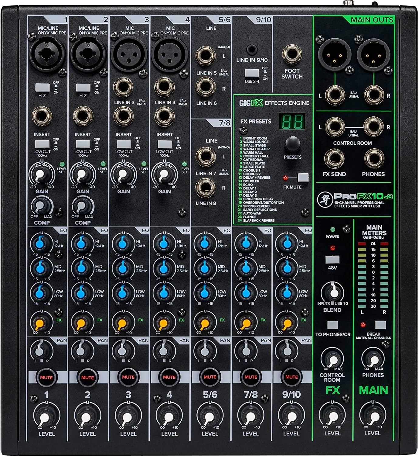 Mackie ProFXv3 Series, 12-Channel Professional Effects Mixer with USB, Onyx Mic Preamps and GigFX effects engine - Unpowered (ProFX12v3)