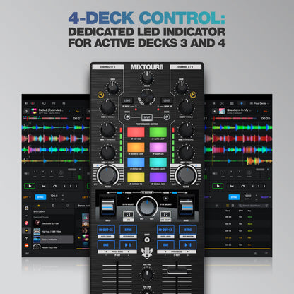 Reloop Mixtour Pro High-quality, ultra-portable, all-in-one four-deck DJ controller with audio interface