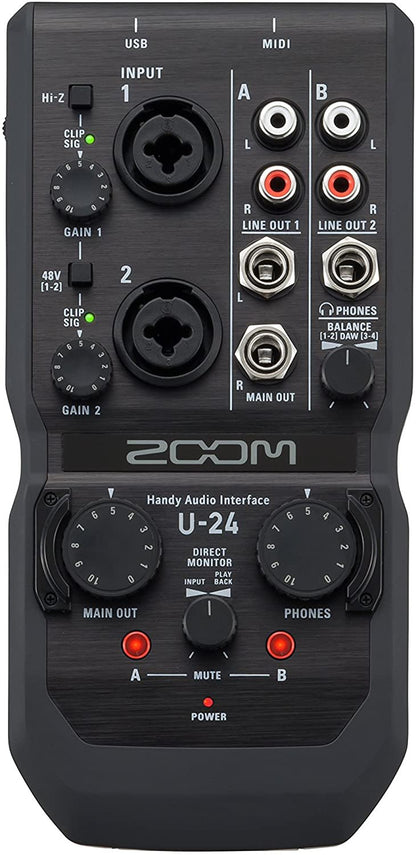 Zoom U-24 Handy Audio Interface, 2-Channel Portable USB Audio Interface, 2 XLR/TRS Combo Inputs, MIDI I/O, RCA Outputs
