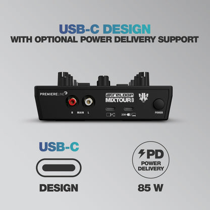 Reloop Mixtour Pro High-quality, ultra-portable, all-in-one four-deck DJ controller with audio interface