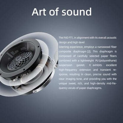 FiiO FT1 Closed-Back Over-Ear Nanowood Fiber Composite Diaphragm Wired Hi-Fi Headphones, Detachable Cable, American Black Walnut Wood Ear Cups for Home, Studio, Recording (Black)