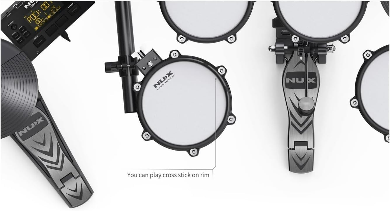 NuX DM-210 All Mesh Head Entry-Level Recordable Digital Drum Kit with Mesh Drum Pads, Independent Kick Drum, Diverse Sound Library, and Coach Function