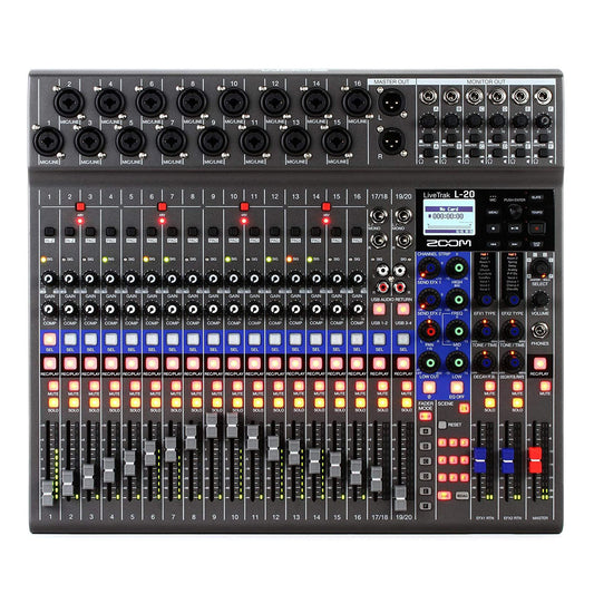 Zoom LiveTrak L-20 Digital Mixer & Multitrack Recorder, 20-Input/ 22-Channel SD Card Recorder, 22-in/4-out USB Audio Interface, 6 Customizable Outputs, Wireless iOS Control