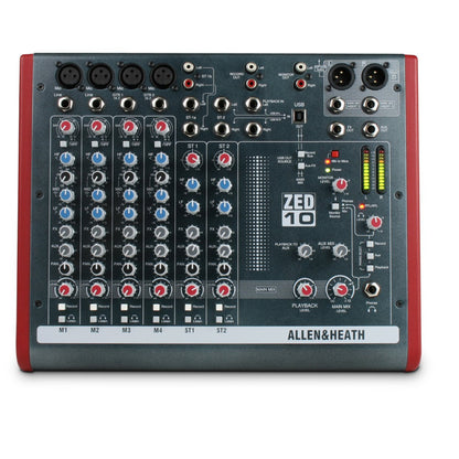 Allen & Heath ZED-10 - Touring Quality Audio Mixer with 2 Mic/Line, 2 Mic/Line/DI, 3 Stereo Line and USB I/O (AH-ZED-10),Black and Red