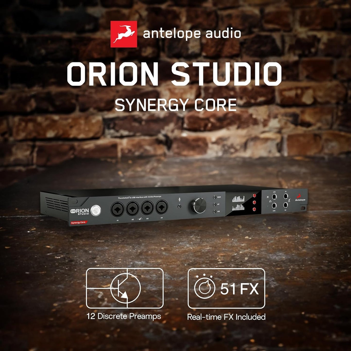 Orion Studio Synergy Core Thunderbolt 3 Interface and USB Audio Interface with 12 Discrete Preamps and 6 DSP + 2 FPGA FX Processors for Audio Recording - Antelope Audio