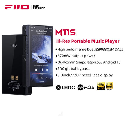 FiiO M11S Hi-Res MP3 Music Player with Dual ES9038Q2M, Android 10 Snapdragon 660, 5.0inch, Lossless DSD/MQA, Apple Music/Tidal/Amazon Music 2.5mm/3.5mm/4.4mm (Black)